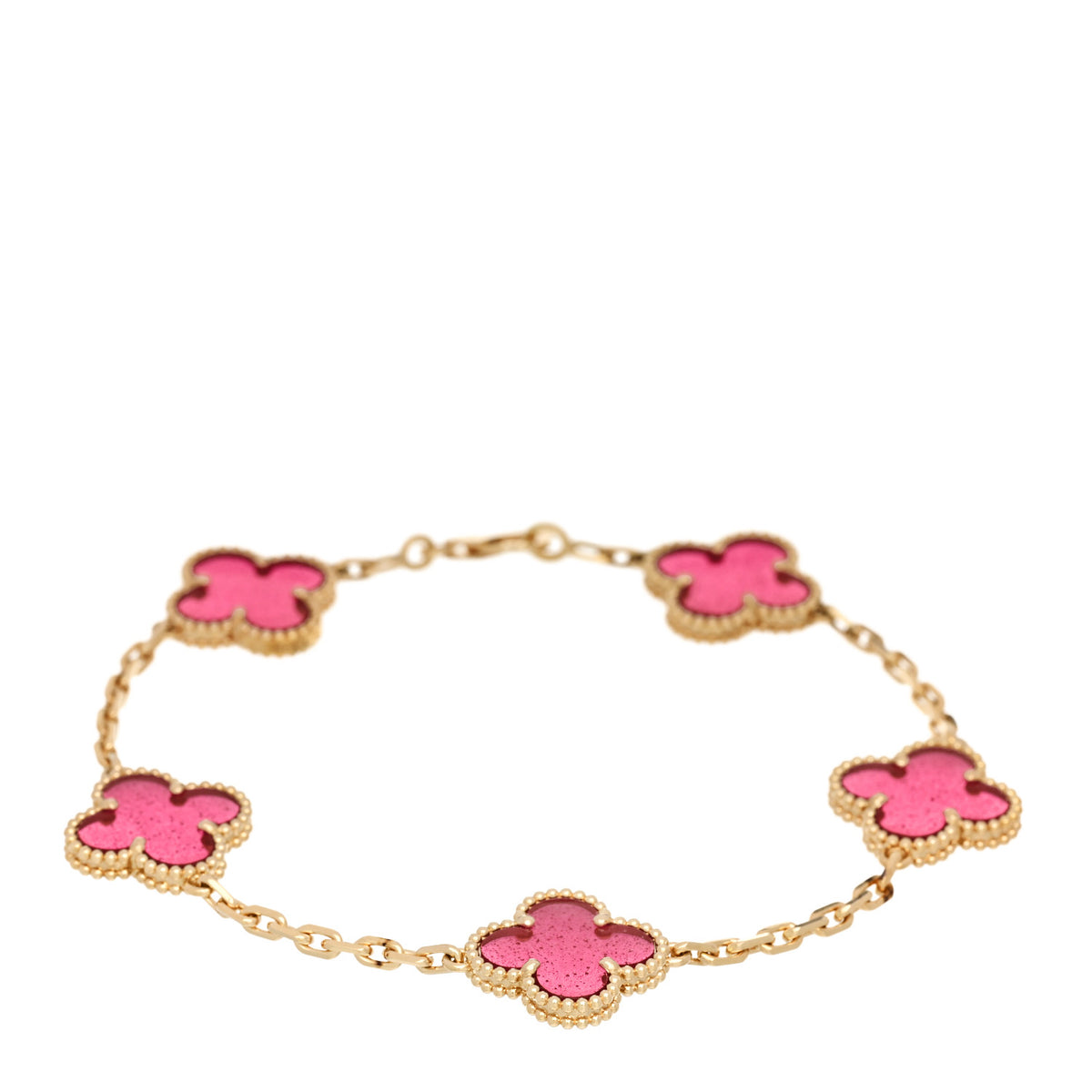 Van Cleef & Arpels 18K Yellow Gold Pink Enamel 5 Motifs Vintage Alhambra Bracelet 1 of 5
