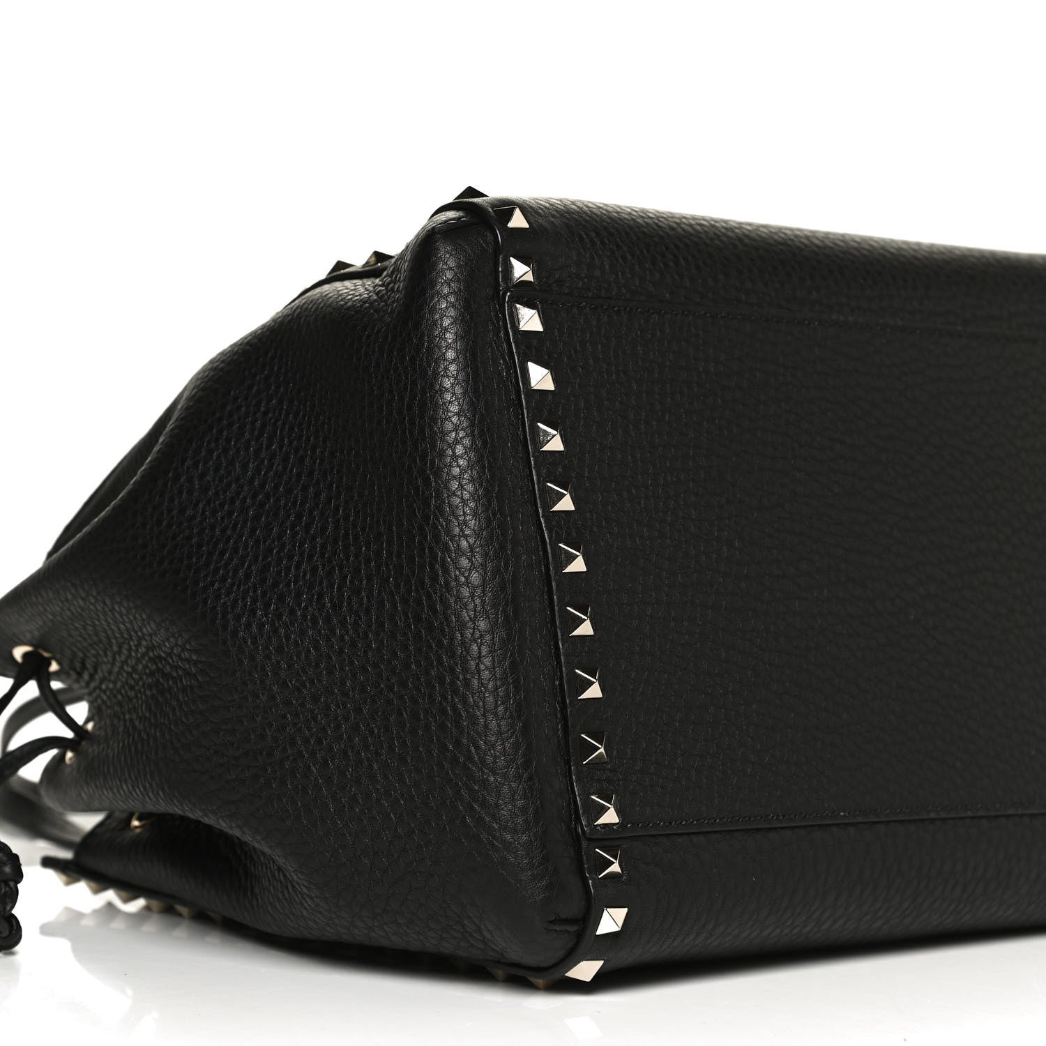Valentino Garavani Grained Calfskin Rockstud Double Handle Cinch Tote Black 8 of 9