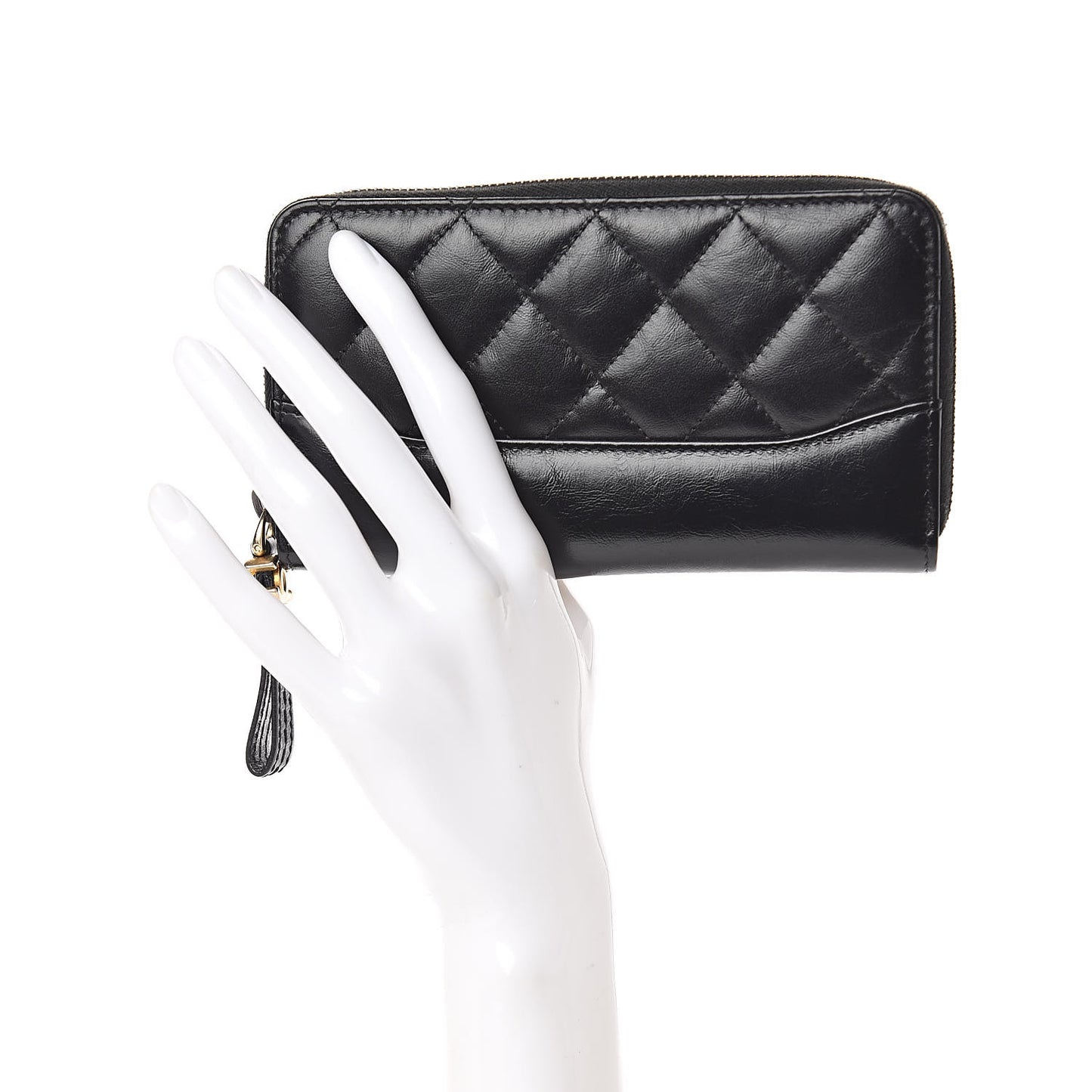 Aged Calfskin Quilted Small Gabrielle Zip Around Wallet Black