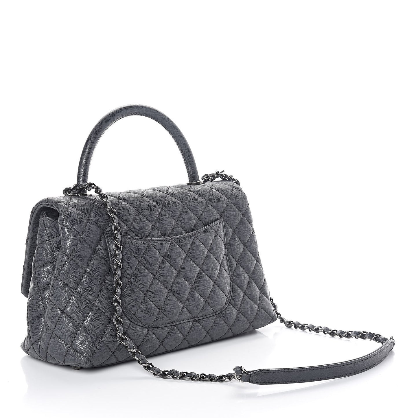Caviar Quilted Small Coco Handle Flap Gray