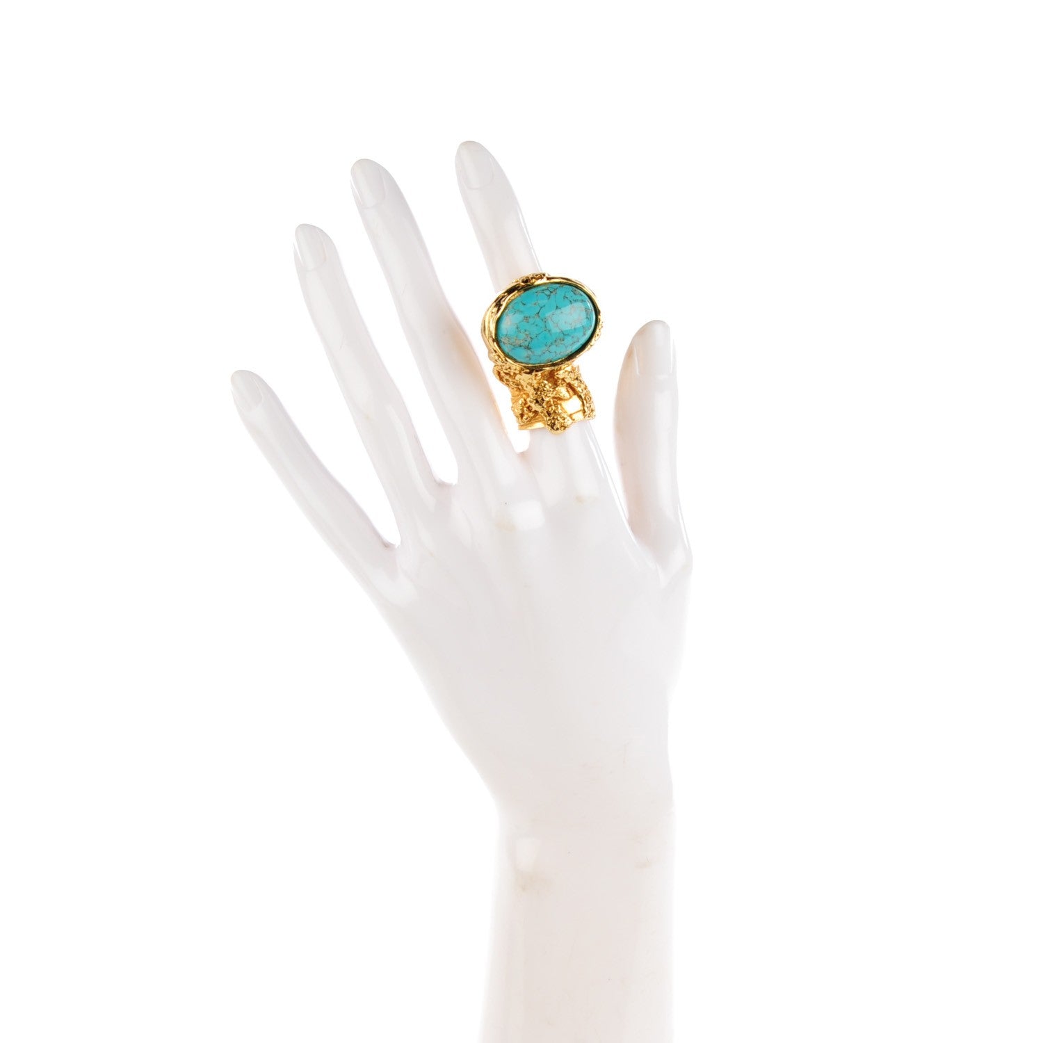 Saint Laurent Glass Cabochon Arty Ovale Ring 5 Gold Turquoise 2 of 5