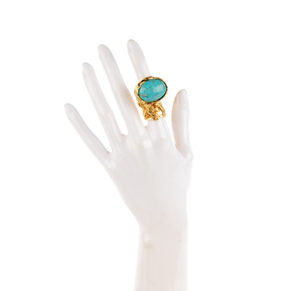 Saint Laurent Glass Cabochon Arty Ovale Ring 5 Gold Turquoise 2 of 5