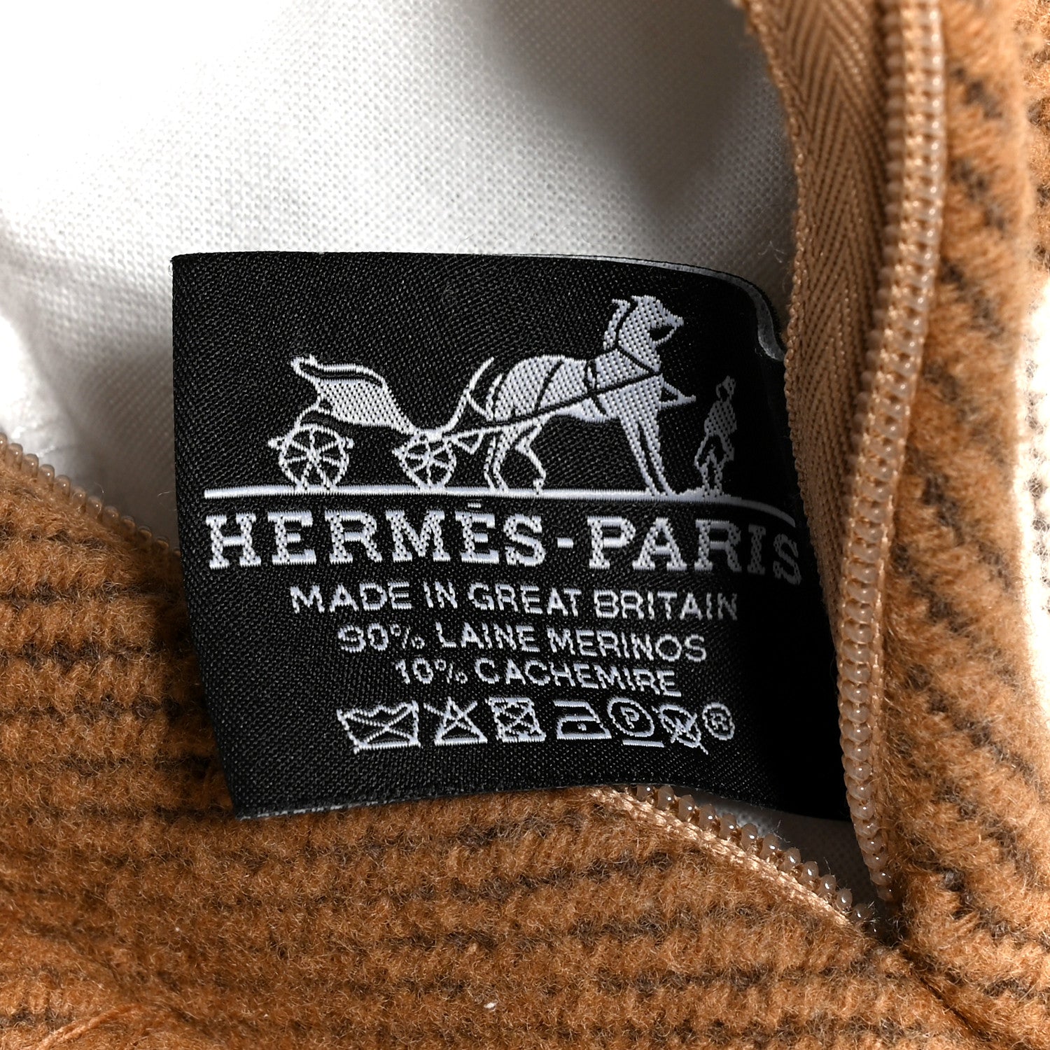 Hermes Wool Cashmere Avalon Pillow PM Ecru Camel 1860118