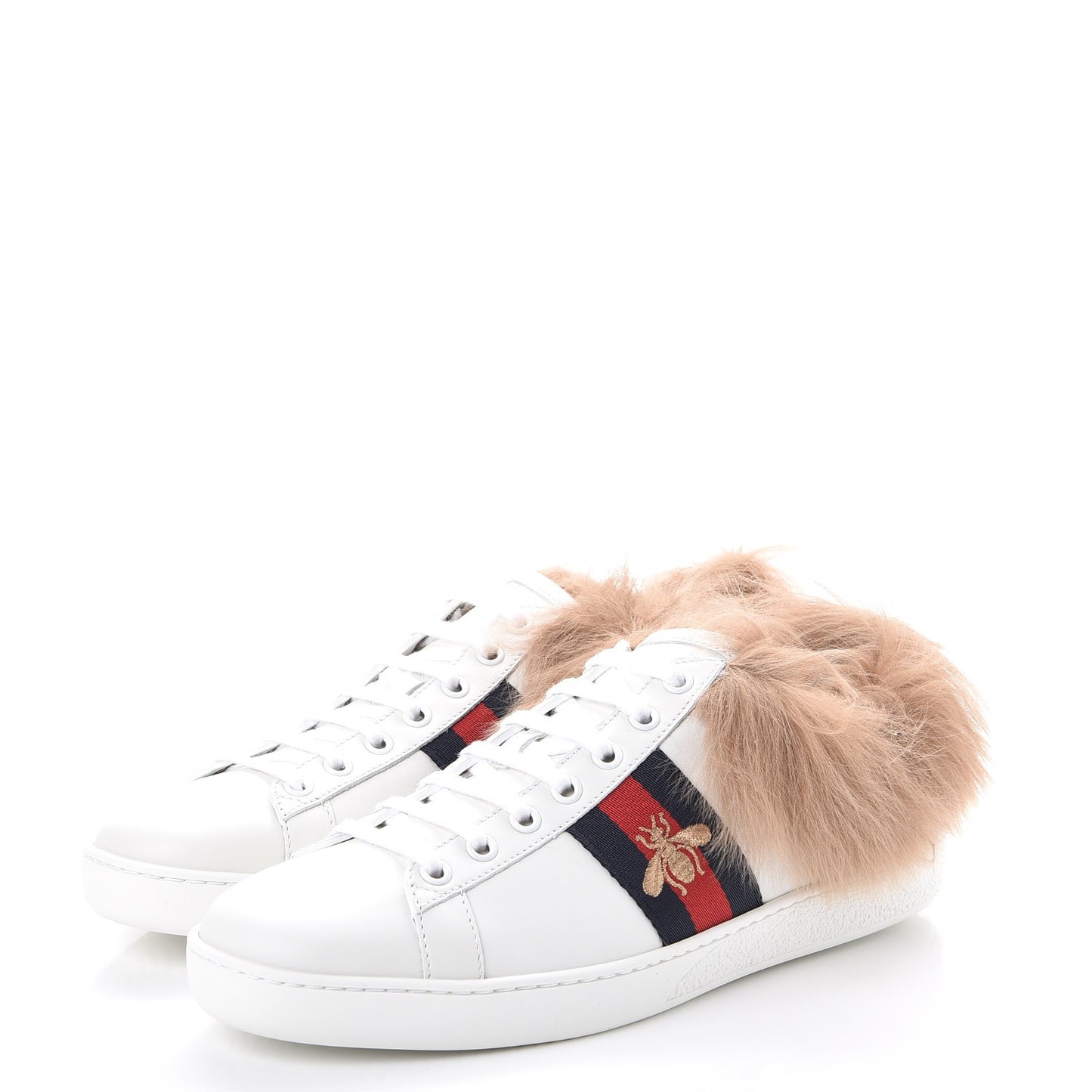 Calfskin Wool Web Bee Embroidered Womens Ace Sneakers 38.5 White