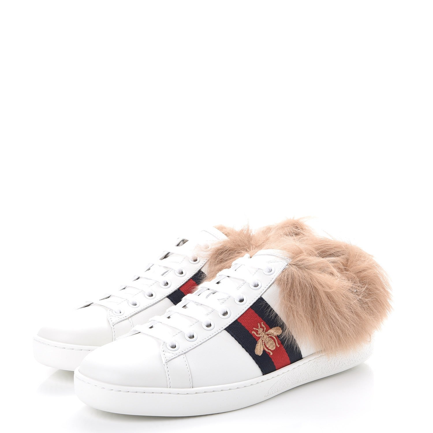 Gucci Calfskin Wool Web Bee Embroidered Womens Ace Sneakers 38.5 White 3 of 9