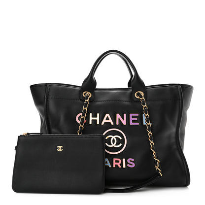 Chanel Calfskin Medium Deauville Tote Black Multicolor 1 of 12