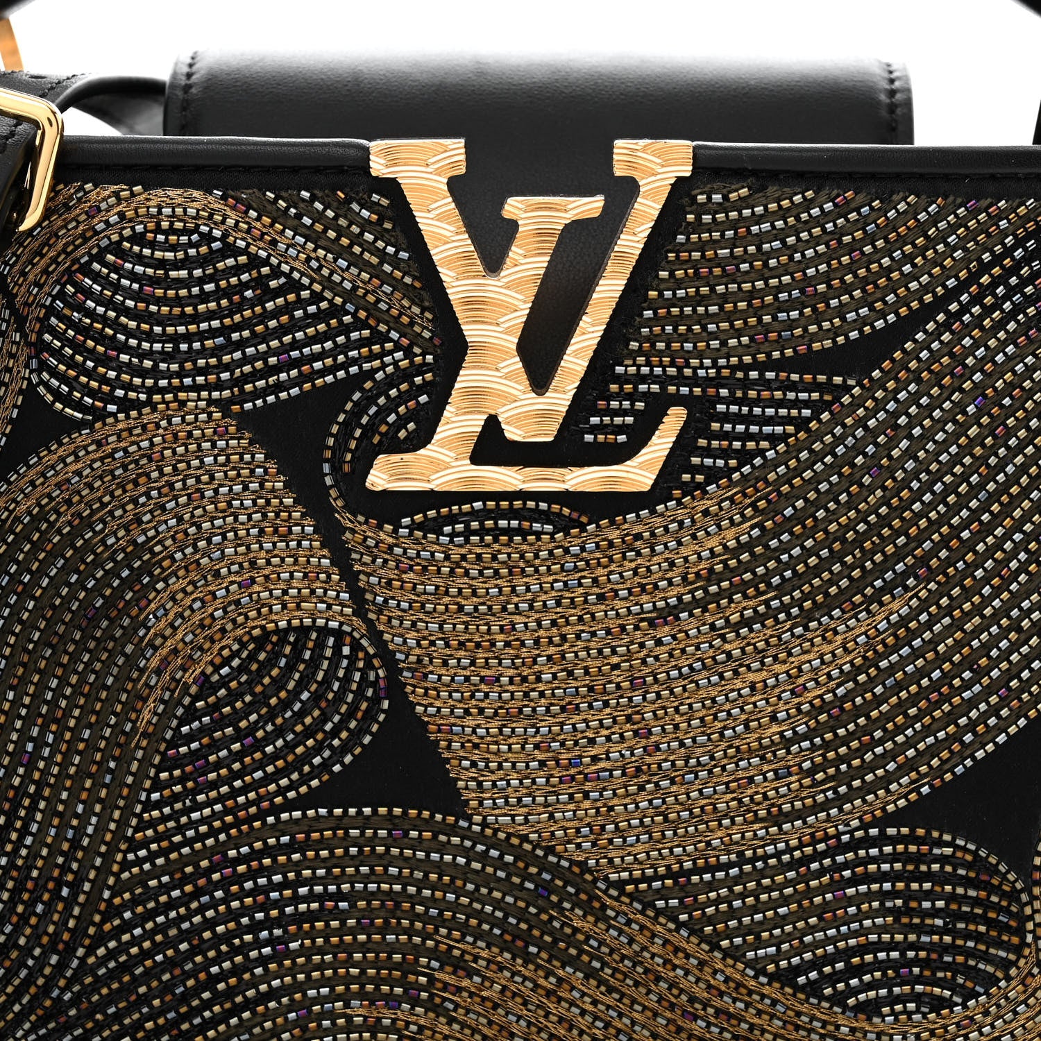Louis Vuitton Satin Beaded Embroidered Cruella Calfskin Capucines Mini Gold Black 8 of 10