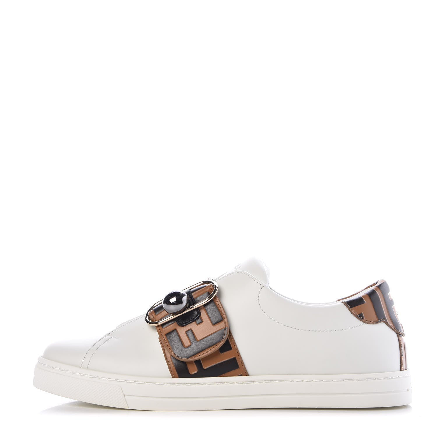 Fendi Vitello FF Embossed Pearland Slip On Sneakers 36 White Tobacco Moro 1 of 9
