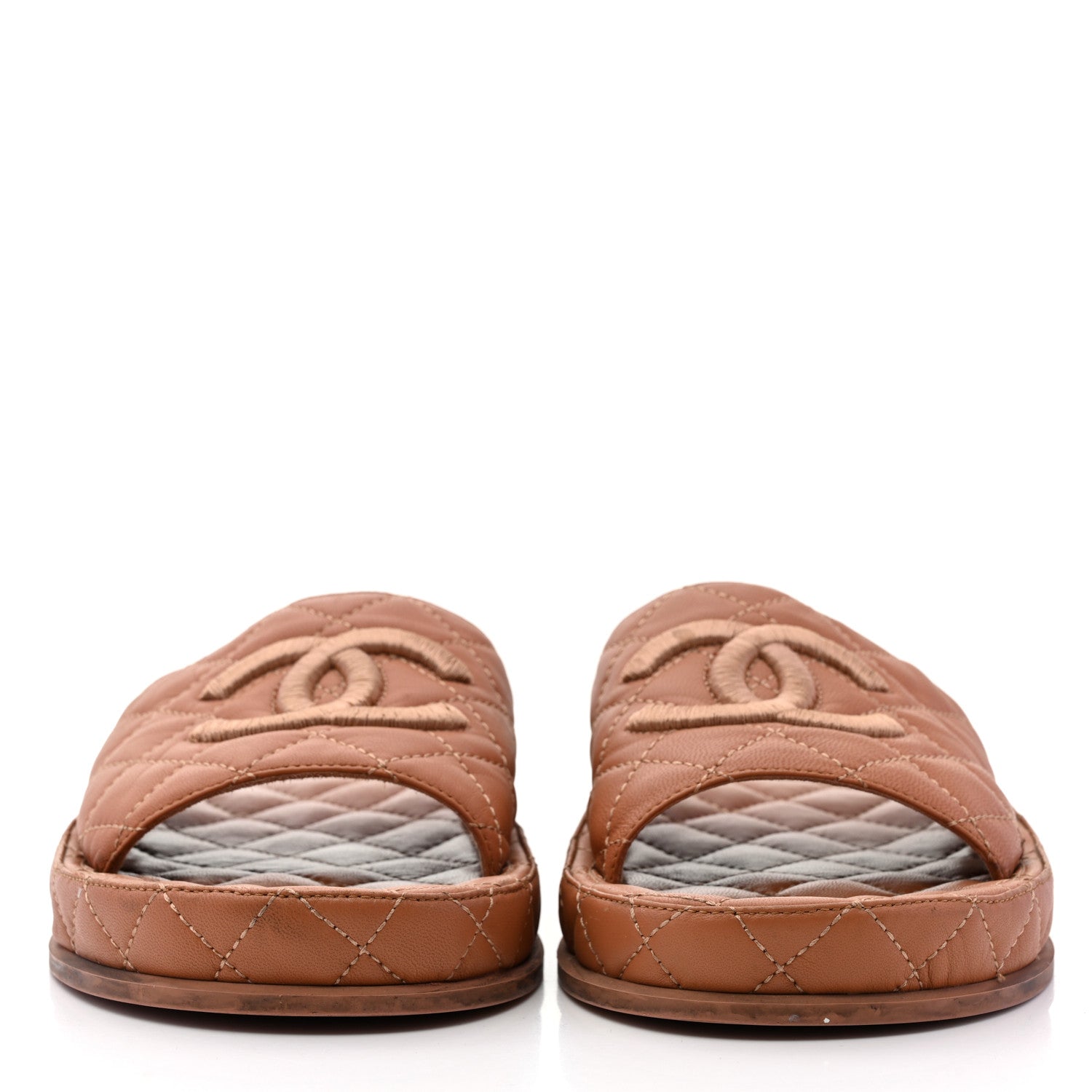 Chanel Lambskin Quilted CC Mules Sandals 38 Brown 2 of 11