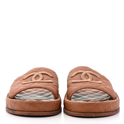 Chanel Lambskin Quilted CC Mules Sandals 38 Brown 2 of 11