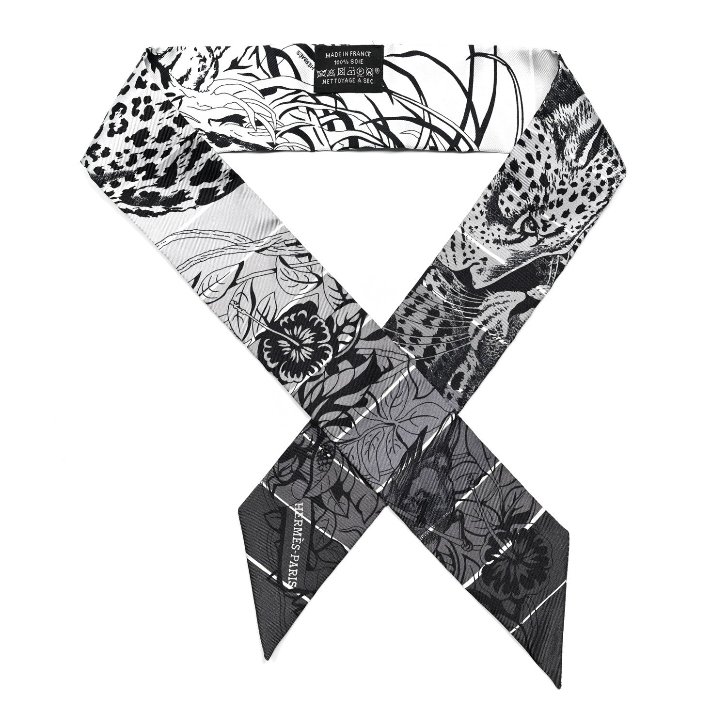 Hermes Silk Jungle Love Rainbow Twilly Gris Black White 1 of 3
