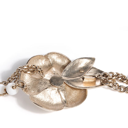 Chanel Pearl Crystal Beaded Camellia Chain Belt Gold White 4 of 6