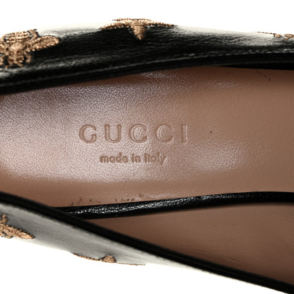Gucci Quentin Goatskin Bee Star Embroidered GG Marmont Fringe 50mm Loafer Pumps 35 Black 8 of 10