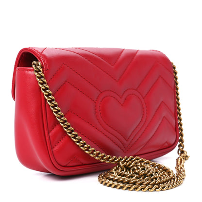 Gucci Calfskin Matelasse Super Mini GG Marmont Shoulder Bag Hibiscus Red 3 of 14