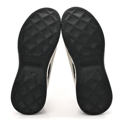 Chanel Velvet Calfskin Mixed Fibers CC Sneakers 37.5 Ivory Black 6 of 12