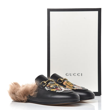Gucci Calfskin Lambswool Tiger Embroidered Womens Princetown Slippers 38.5 Black 9 of 9