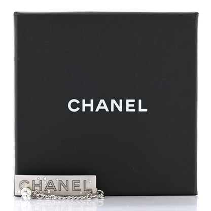 Chanel Crystal Pearl Chain Logo Brooch Silver 5 of 5