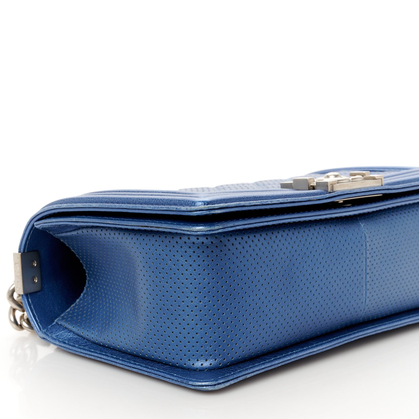 Metallic Lambskin Perforated Quilted Medium Boy Flap Blue