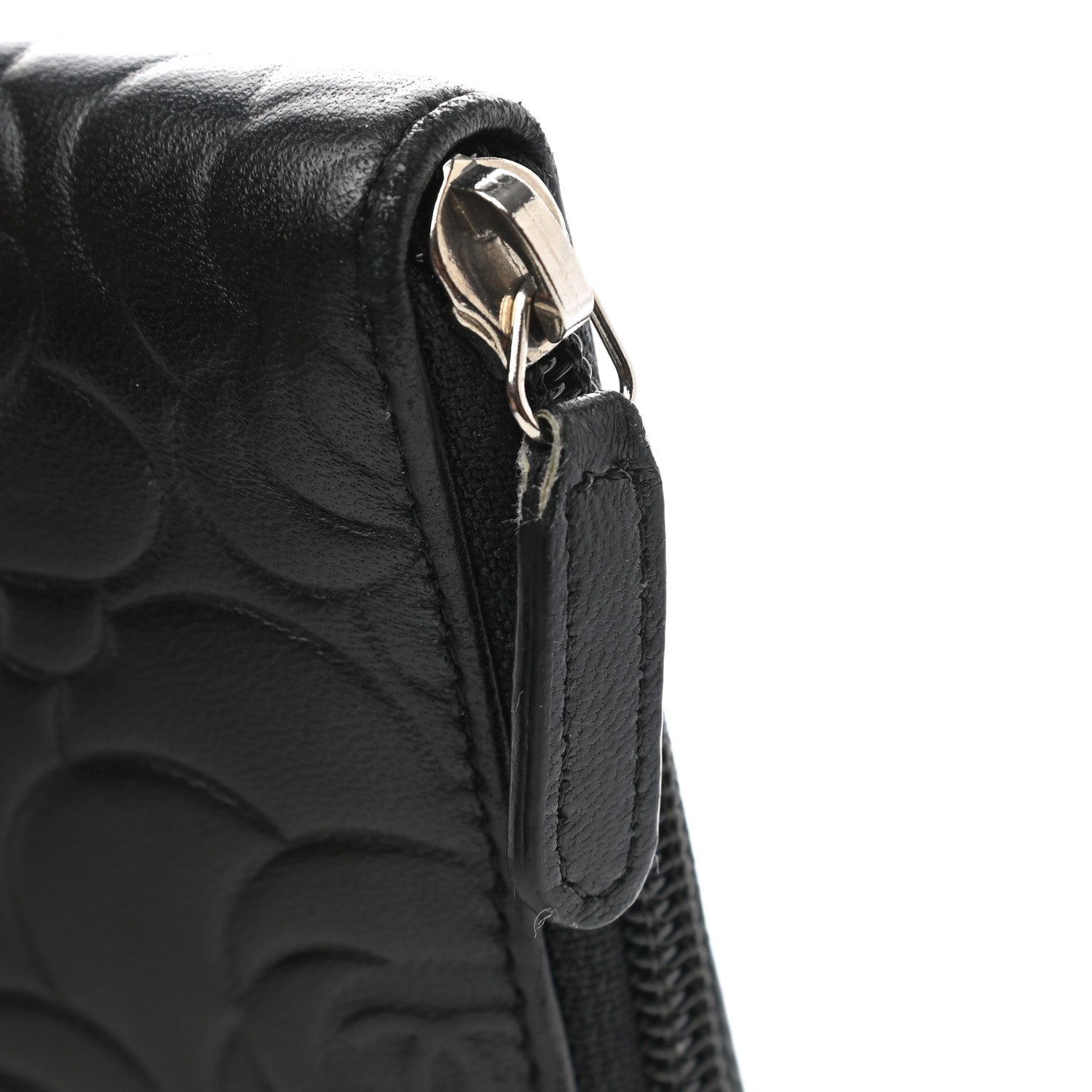 Chanel Lambskin Camellia Embossed Zip Around Organizer Wallet Black 13 of 14