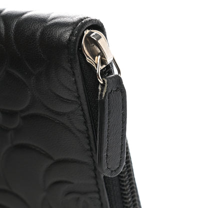 Chanel Lambskin Camellia Embossed Zip Around Organizer Wallet Black 13 of 14