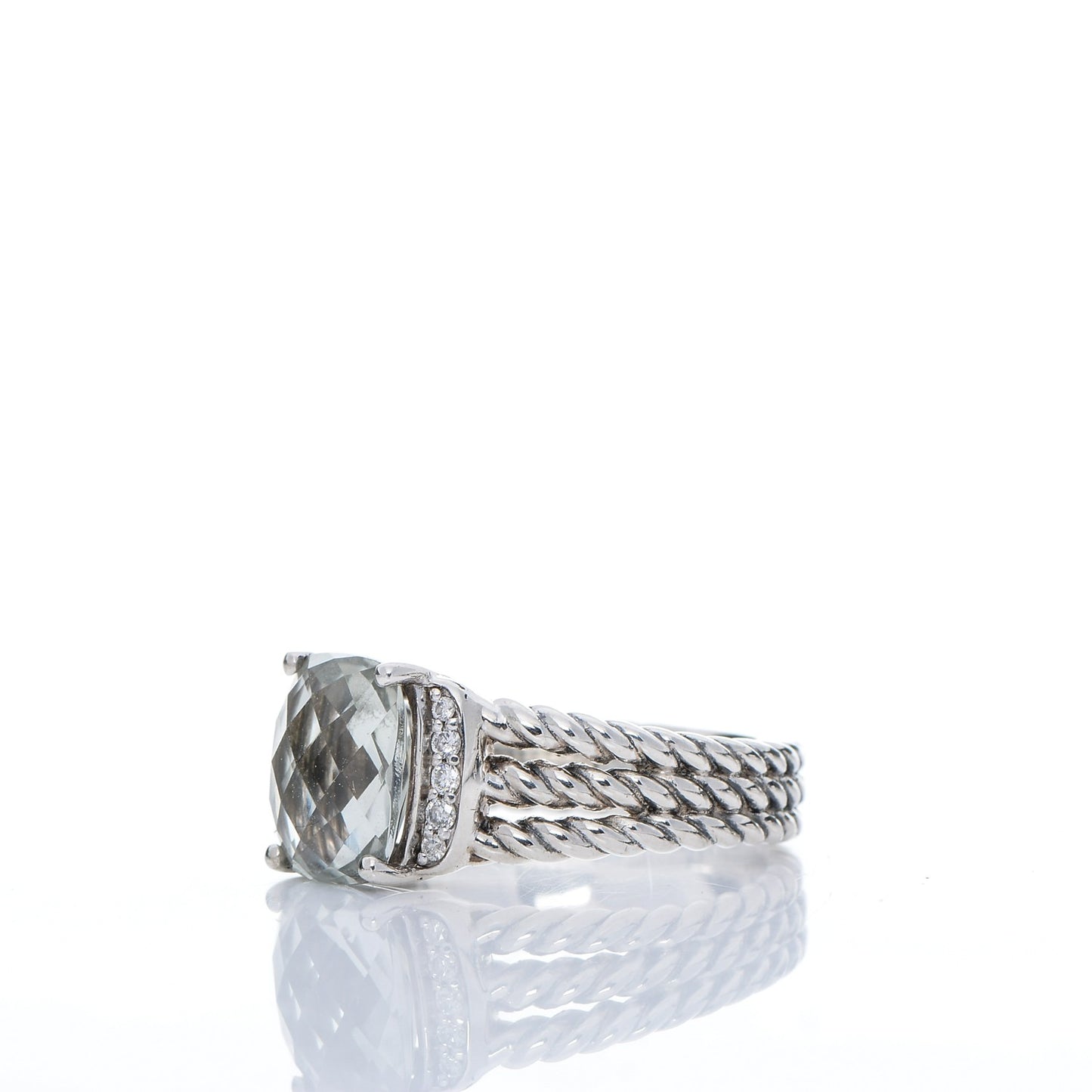 Sterling Silver Diamond Prasiolite 10mm Petite Wheaton Ring 57 8