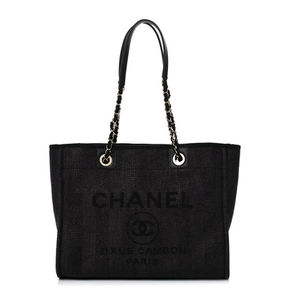 Chanel Mixed Fibers Striped Small Deauville Tote Black 1 of 10