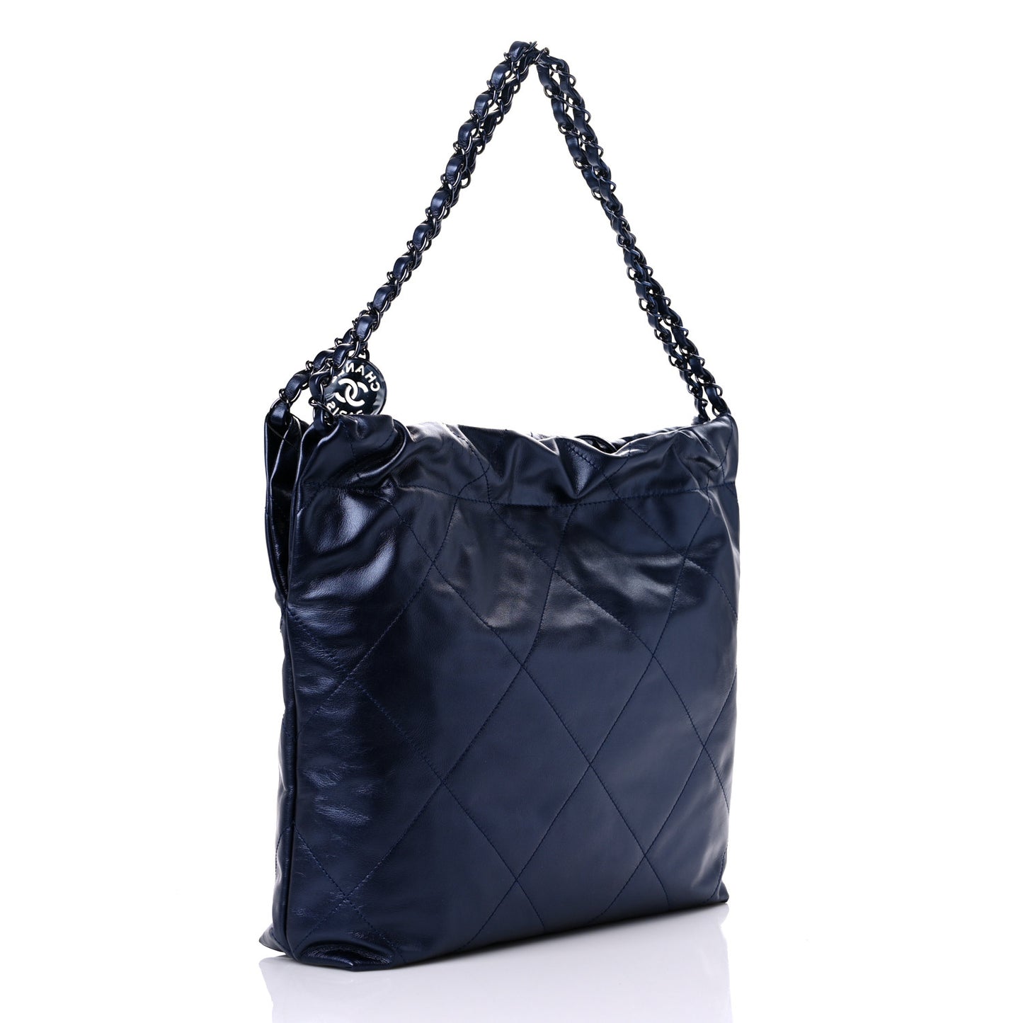 Metallic Calfskin Quilted Small Chanel 22 Navy Blue