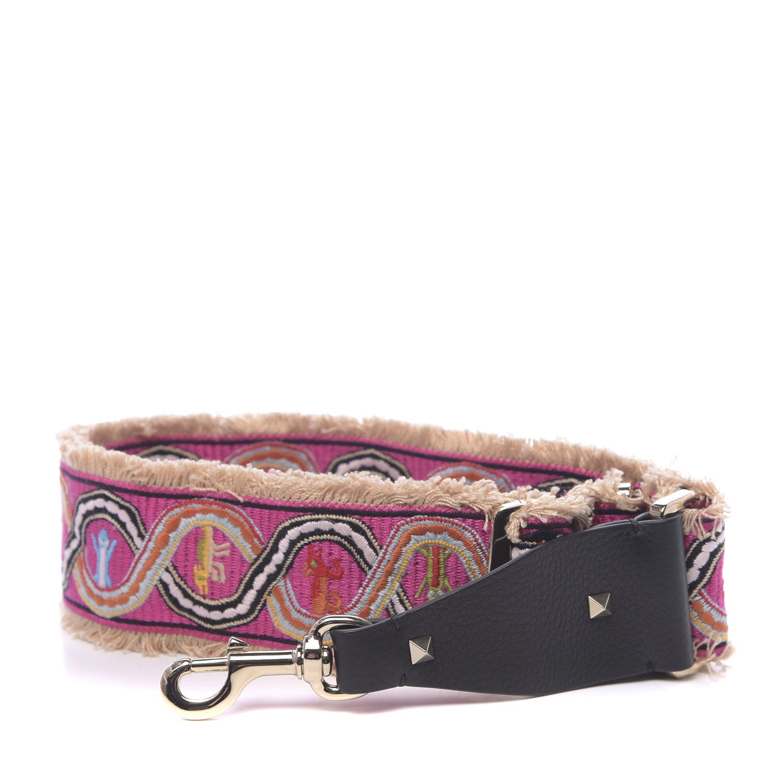 Valentino Garavani Canvas Animal Embroidered Rockstud Guitar Strap Pink 1 of 5