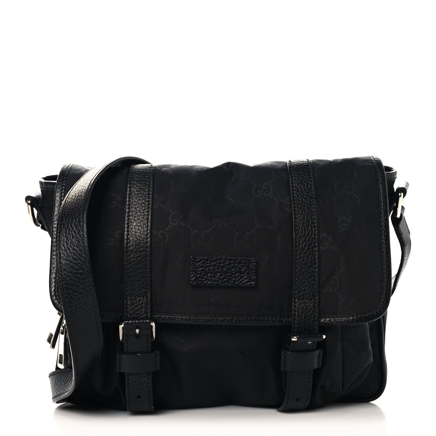 Gucci Nylon Monogram Double Buckle Flap Messenger Bag Black 1 of 10