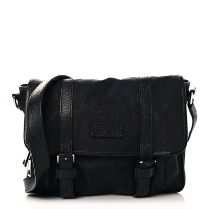 Gucci Nylon Monogram Double Buckle Flap Messenger Bag Black 1 of 10