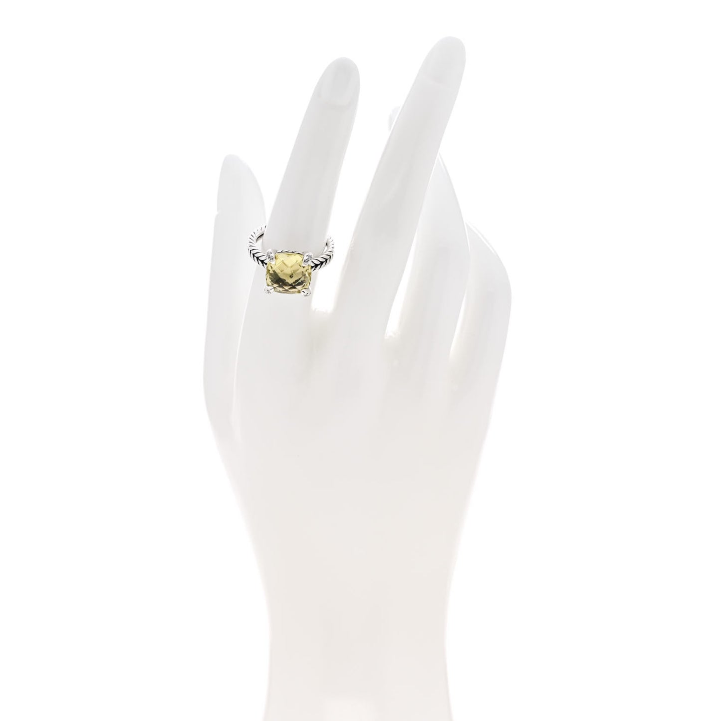 Sterling Silver Diamond Lemon Citrine 11mm Chatelaine Ring 54 7