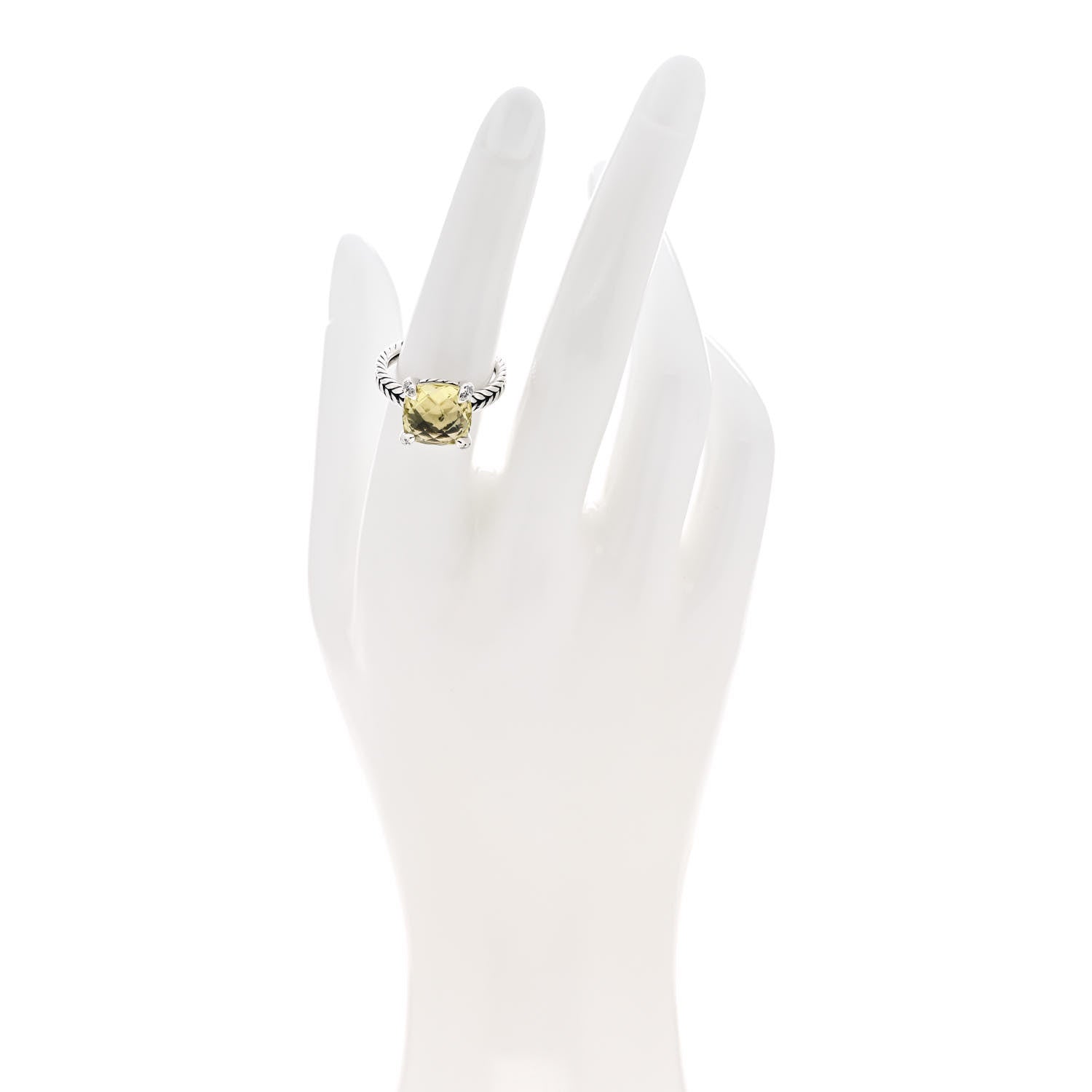 David Yurman Sterling Silver Diamond Lemon Citrine 11mm Chatelaine Ring 54 7 2 of 5