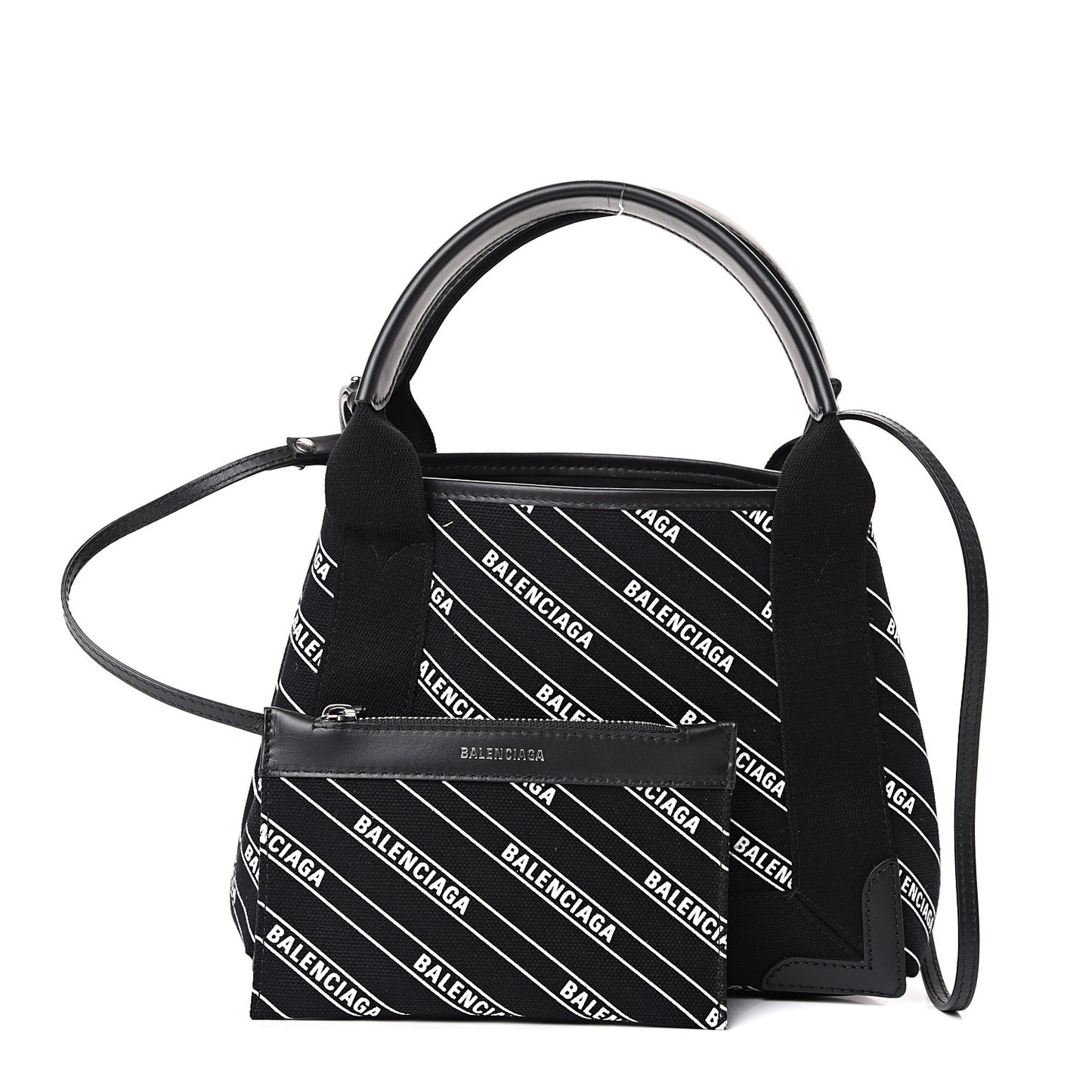 Cotton Canvas Calfskin Logo Print Navy Cabas XS Black White