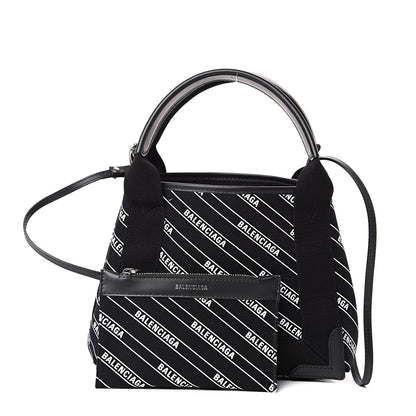 Balenciaga Cotton Canvas Calfskin Logo Print Navy Cabas XS Black White 1 of 10