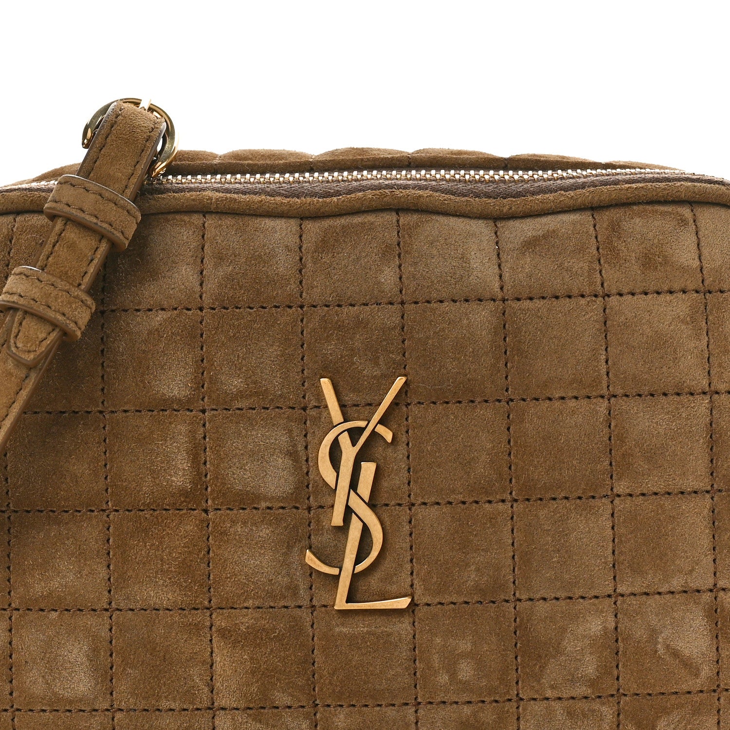 Saint Laurent Suede Calfskin Mini Quilted Monogram Camera Bag Golden Leaf 8 of 10