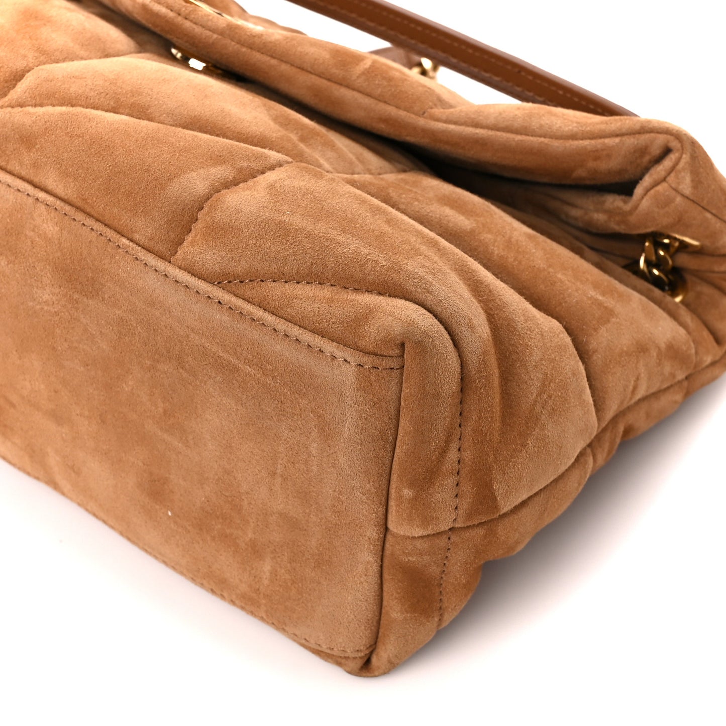 Suede Calfskin Quilted Small Loulou Puffer Monogram Chain Satchel Cinnamon