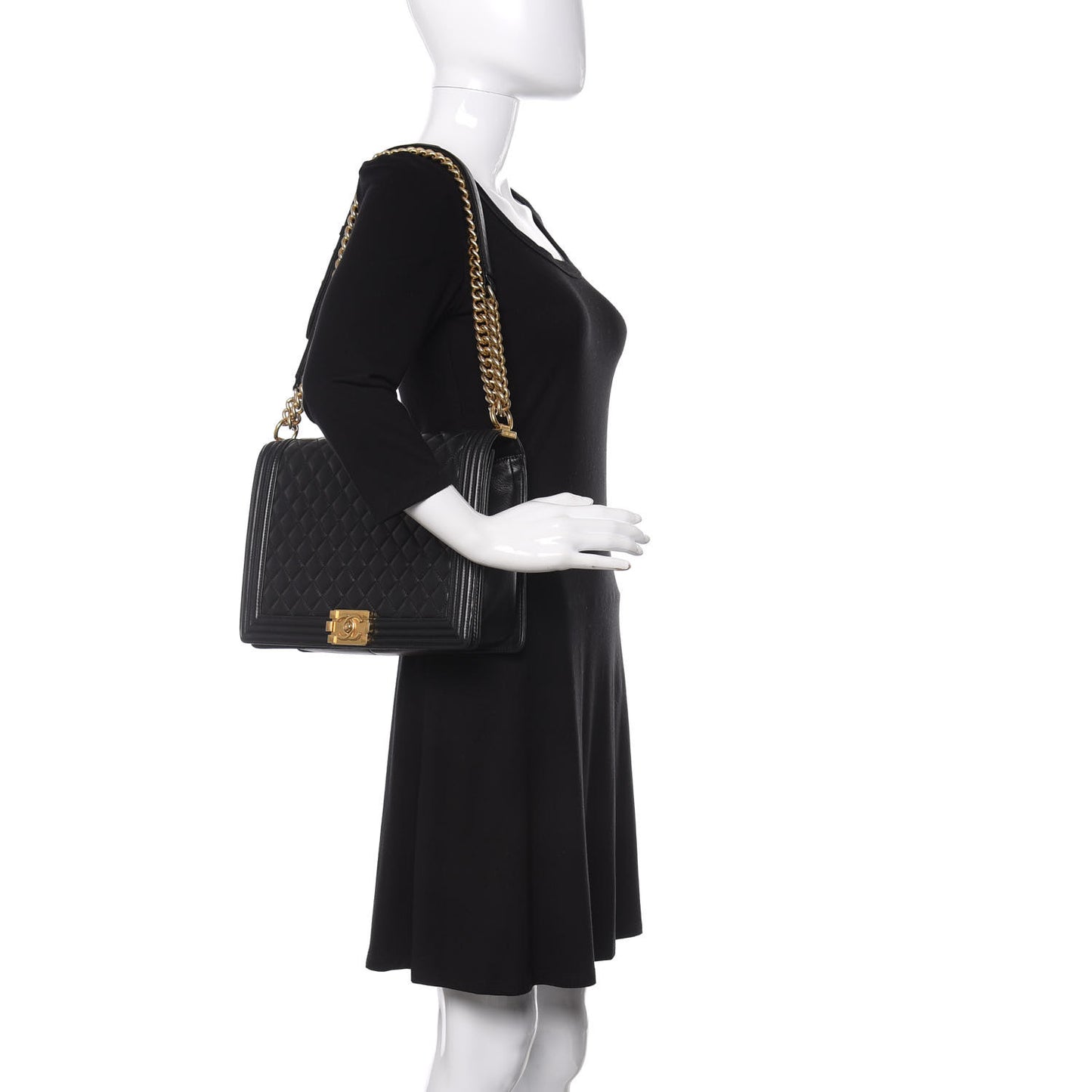 Lambskin Quilted Large Boy Flap Black