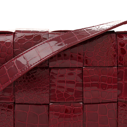 Bottega Veneta Gloss Calfskin Croc Embossed Intreccio Cassette Crossbody Bag Cherry 8 of 14