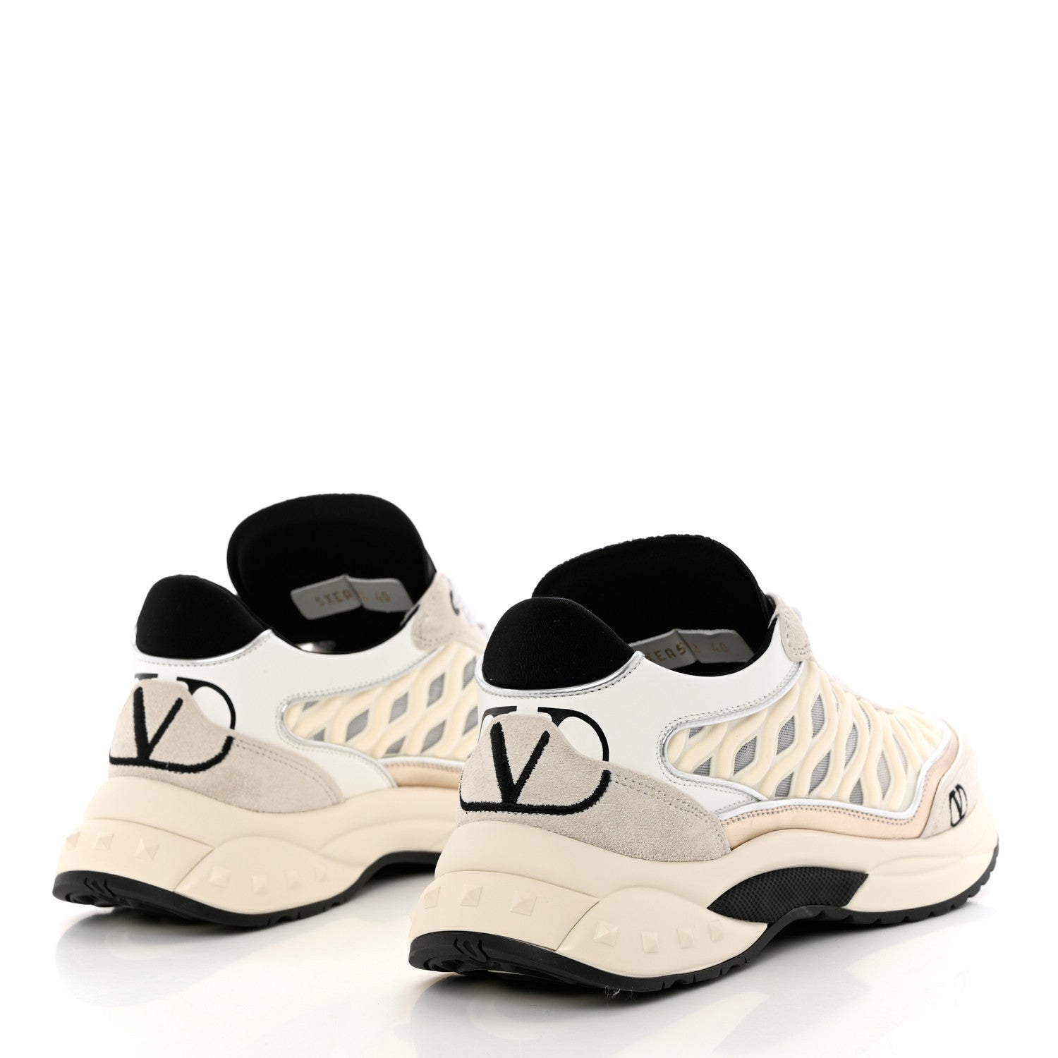 Valentino Garavani Suede Neoprene Mesh Womens Ready Go Runner Sneakers 40 Light 40 Ivory Black 4 of 9