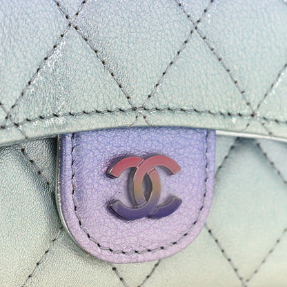 Chanel Gradient Metallic Calfskin Quilted Flap Card Holder Wallet Silver Blue Yellow Purple 9 of 10