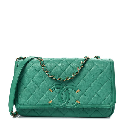 Chanel Caviar Quilted Medium CC Filigree Flap Green 1 of 9