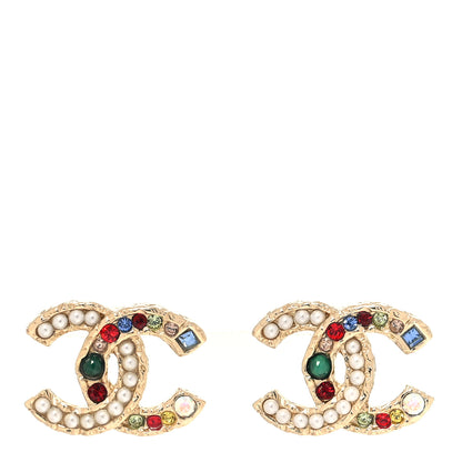Chanel Pearl Crystal CC Earrings Gold Multicolor 1 of 5