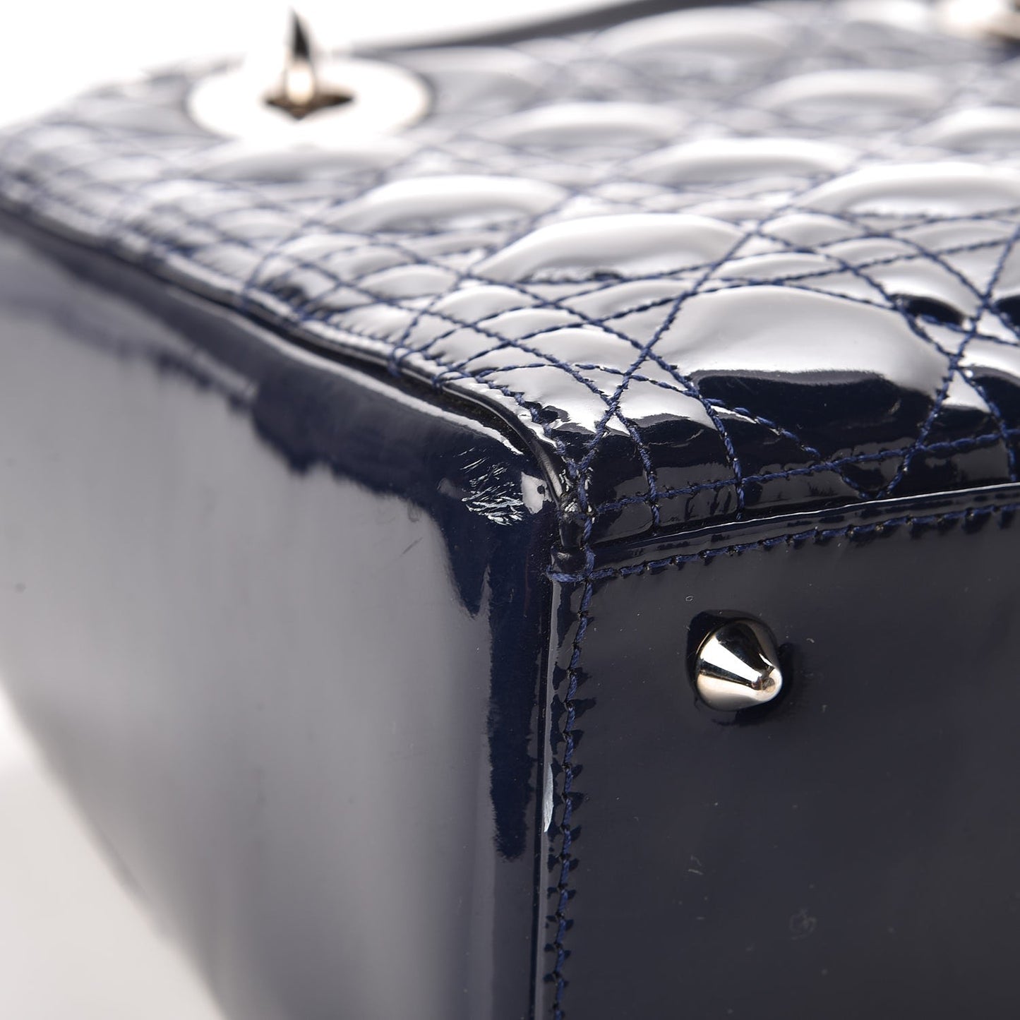 Patent Cannage Medium Lady Dior Navy Blue