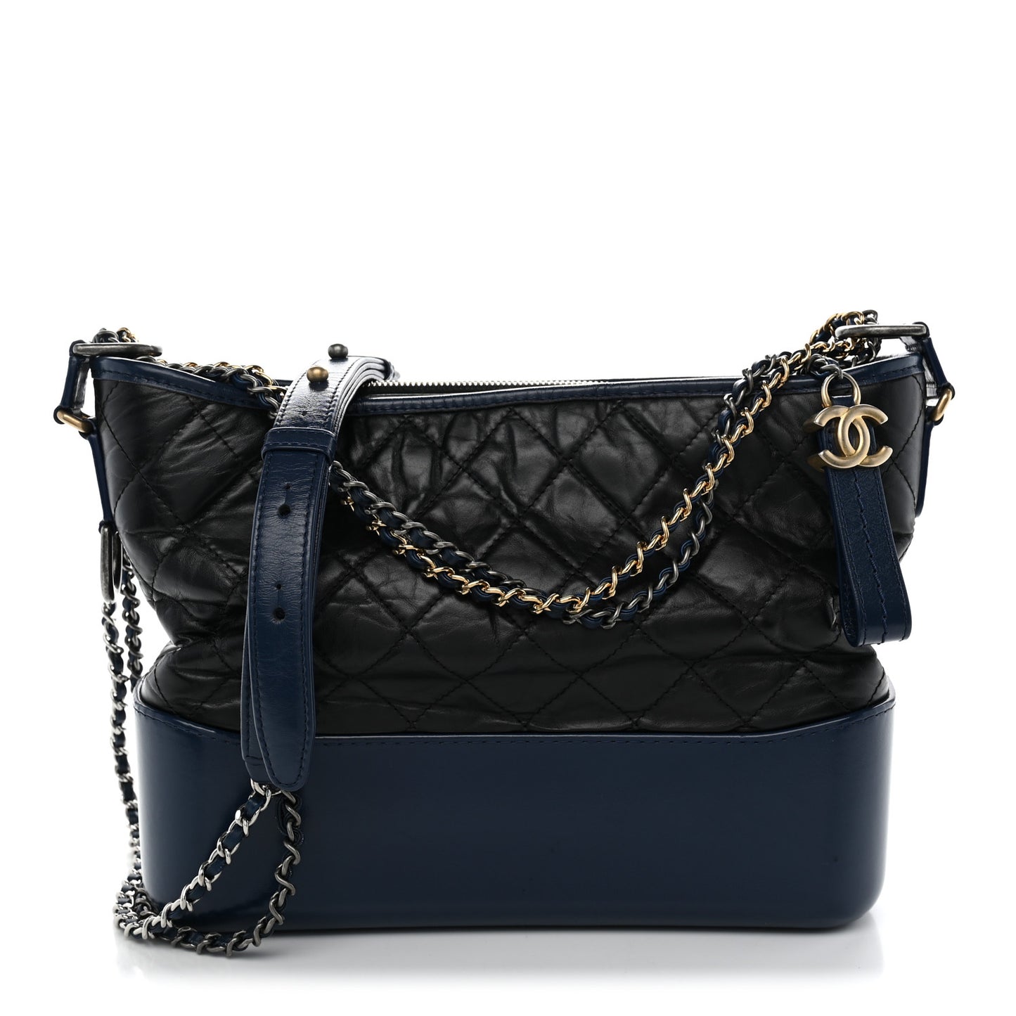 Aged Calfskin Quilted Medium Gabrielle Hobo Black Navy