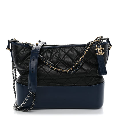 Chanel Aged Calfskin Quilted Medium Gabrielle Hobo Black Navy 1 of 10