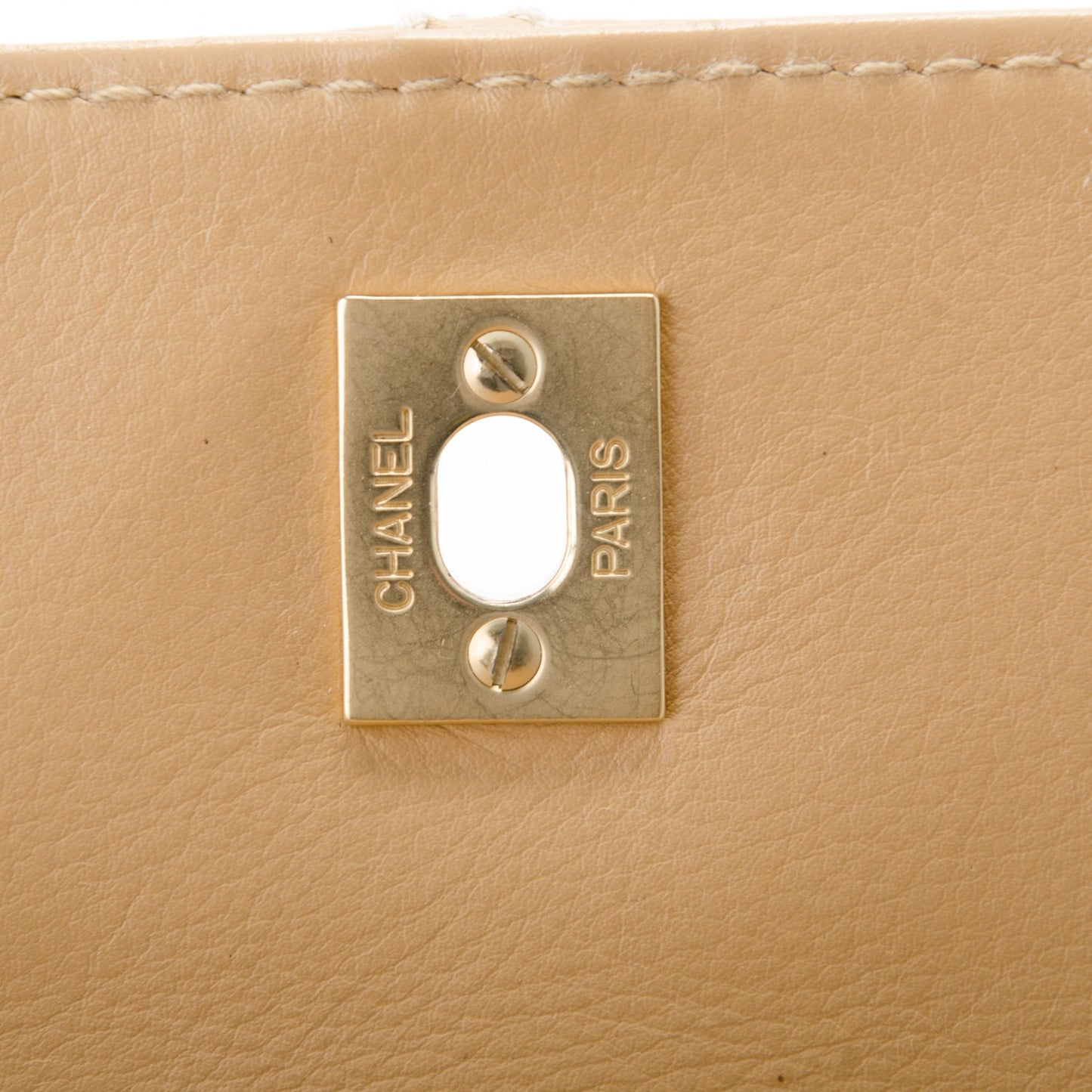 Calfskin Quilted Medium Wild Stitch Flap Beige
