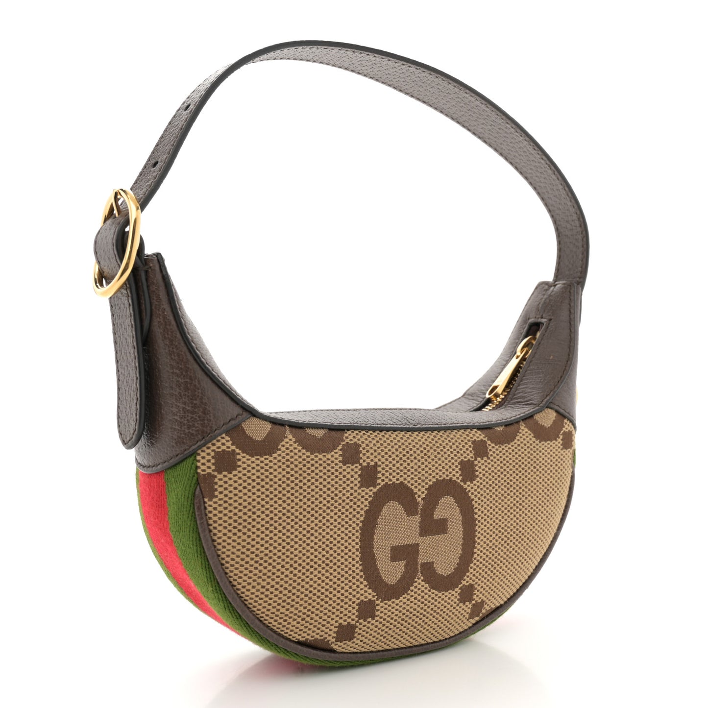 Monogram Jumbo GG Textured Dollar Calfskin Web Mini Ophidia Half Moon Hobo Camel Ebony New Acero
