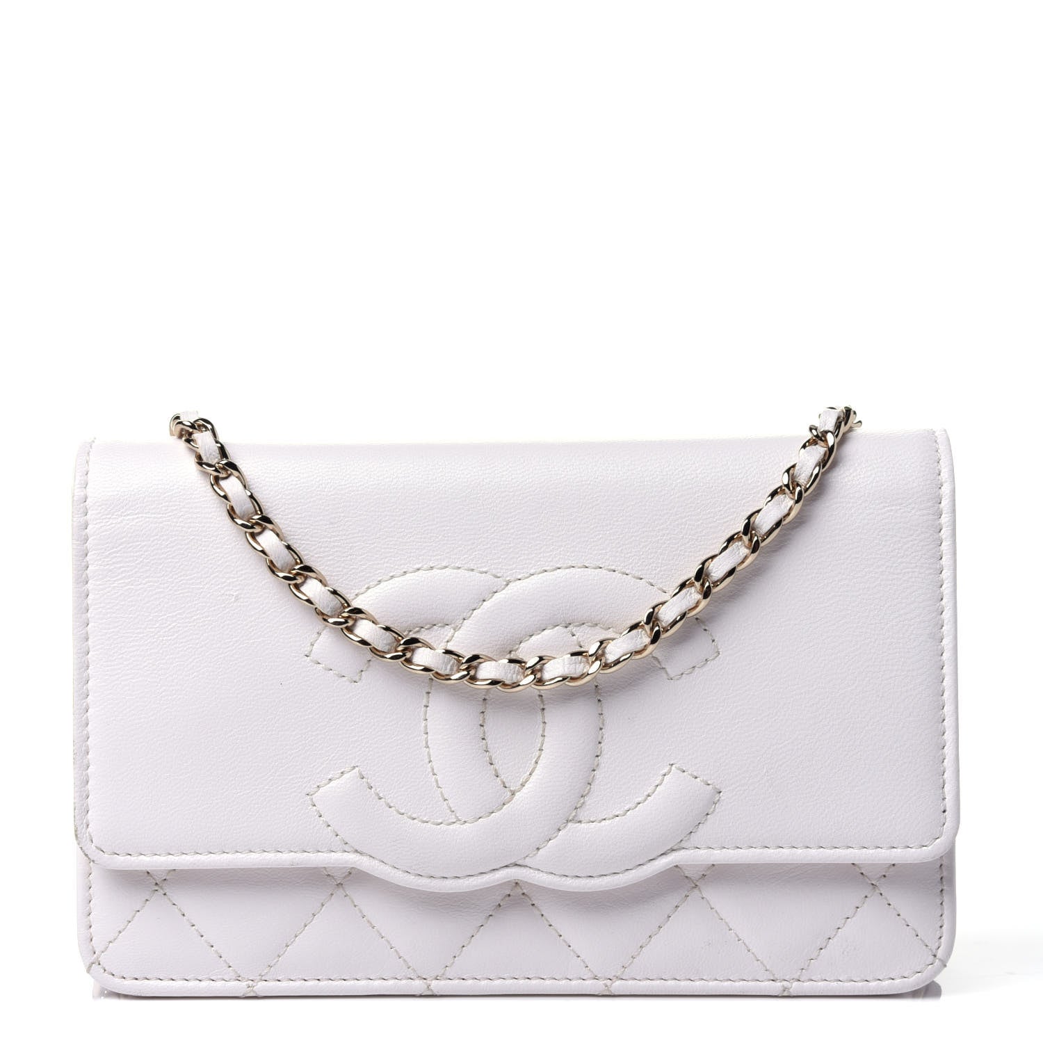 Chanel Goatskin Quilted Timeless CC Wallet On Chain WOC White 1 of 4