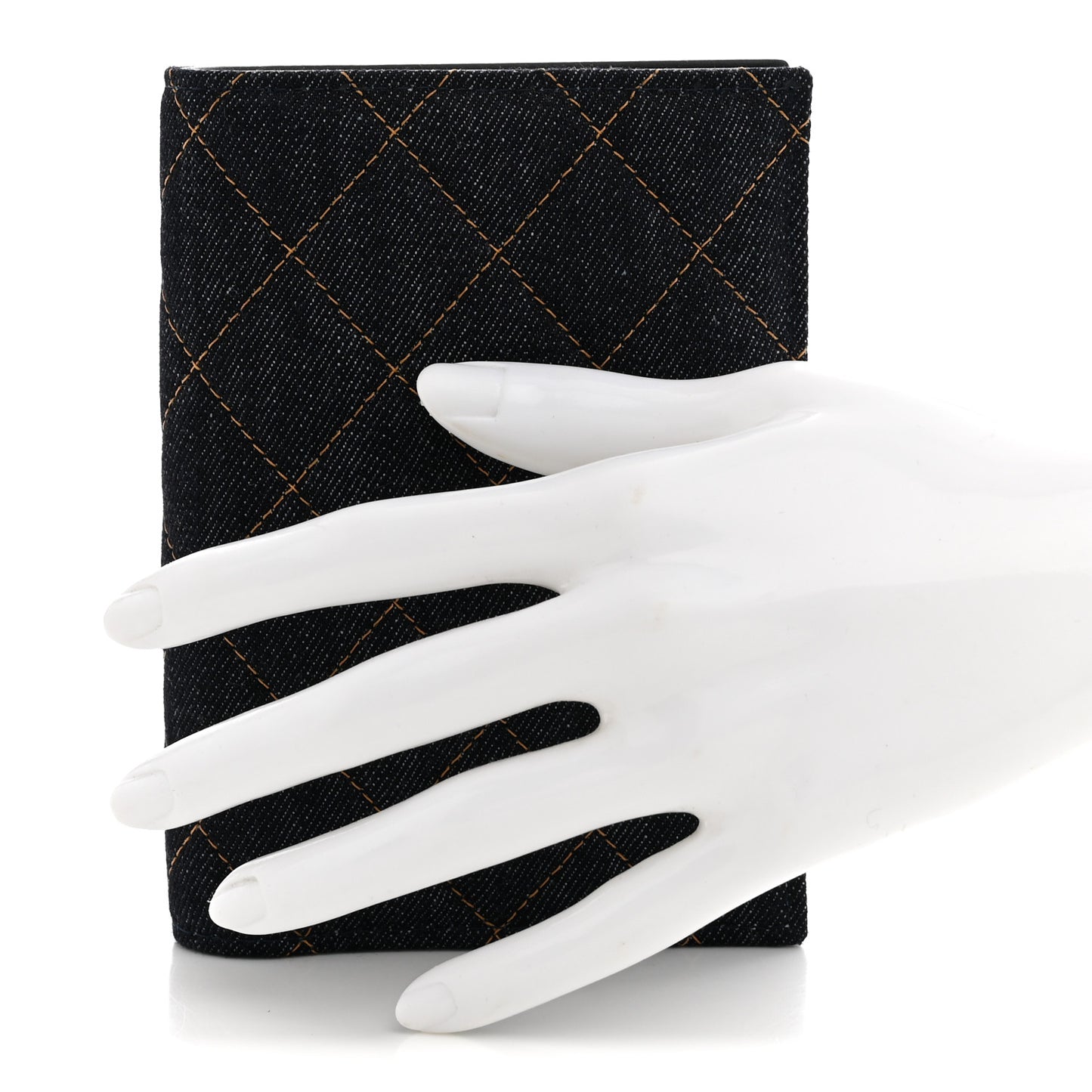 Denim Quilted Passport Holder Dark Blue Orange