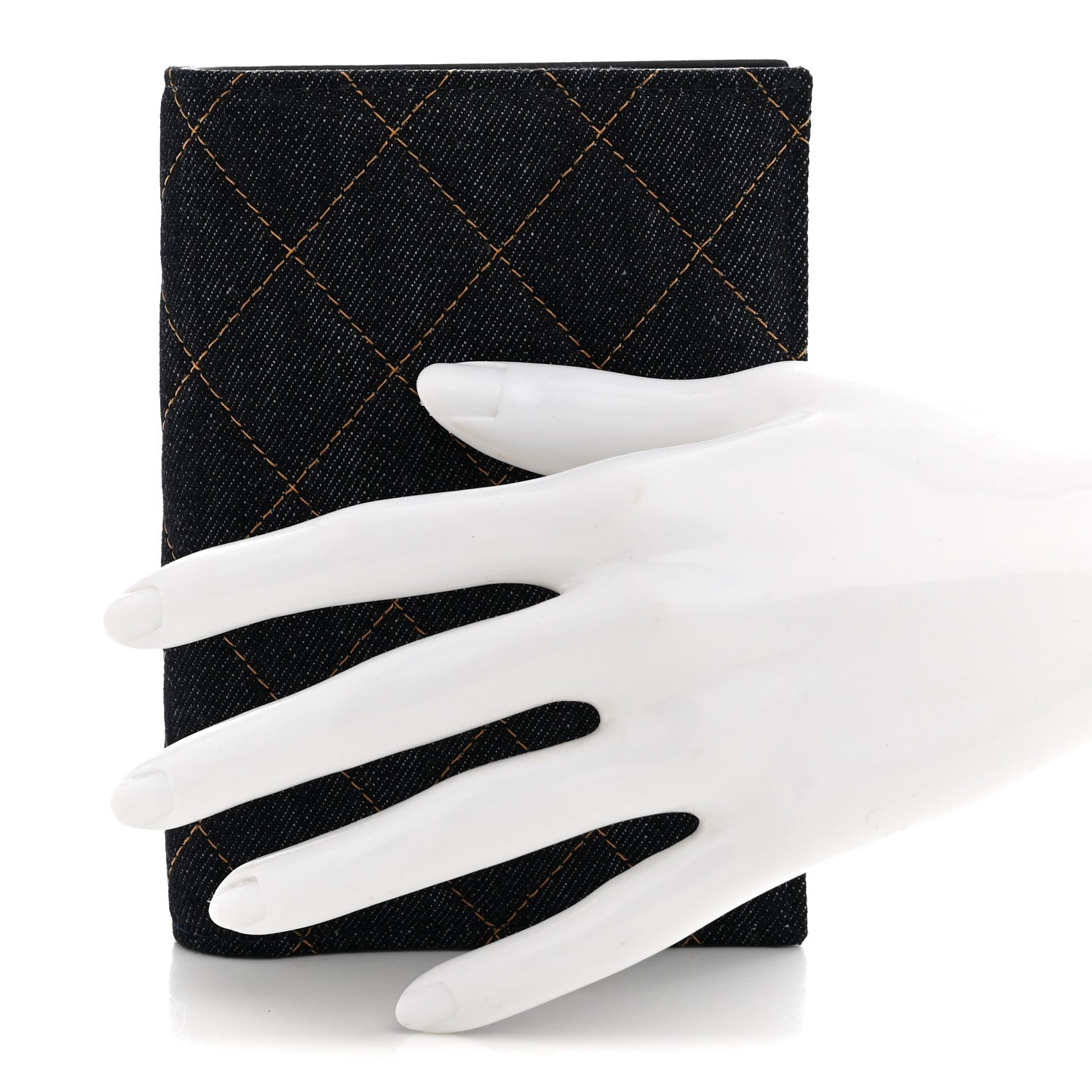 Chanel Denim Quilted Passport Holder Dark Blue Orange 2 of 8